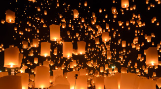 Floating lanterns ceremony or Yeepeng ceremony, traditional Lanna Buddhist ceremony in Chiang Mai, Thailand